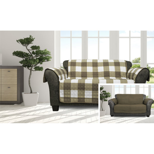 Gracie Oaks Plaid Checkered Reversible Box Cushion Loveseat Slipcover